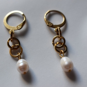 Petite pearls earrings - ημιπολύτιμες πέτρες, μακριά, μικρά, ατσάλι, boho - 4