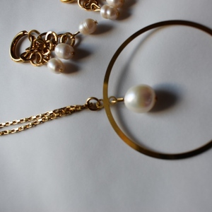 Glam Pearls Necklace and Earrings - ημιπολύτιμες πέτρες, ατσάλι, σετ κοσμημάτων - 3