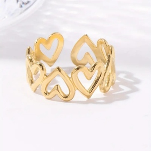 Δαχτυλίδι γυναικείο ανοξείδωτο ατσάλι χρυσό καρδιές - επιχρυσωμένα, καρδιά, ατσάλι, αυξομειούμενα - 2