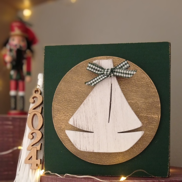 Επιτραπέζιο ξύλινο διακοσμητικό καραβάκι 12×12×4εκ. κυπαρισσί - ξύλο, καραβάκι, χριστουγεννιάτικα δώρα, γούρια - 3