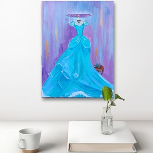 Πίνακας ζωγραφικής καμβάς φόρεμα Σταχτοπούτας 30×40cm - κορίτσι, πριγκίπισσα, παιδικοί πίνακες - 2