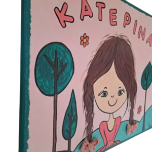Κοριτσάκι με πλεξουδες ζωγραφική σε καμβά με ακρυλικα χρώματα διάστασης 40Χ50 εκατ. - κορίτσι, προσωποποιημένα, κρεμαστό διακοσμητικό - 3
