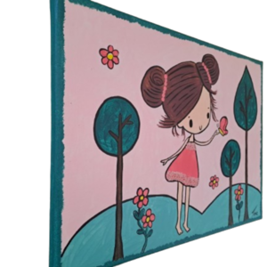 Κοριτσάκι με πεταλουδα ζωγραφική σε καμβά με ακρυλικα χρώματα διάστασης 30Χ40 εκατ. - κορίτσι, προσωποποιημένα, κρεμαστό διακοσμητικό - 3