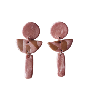Καρφωτά σκουλαρίκια πολυμερικού πηλού ροζ χρυσό. - γυαλί, πηλός, καρφωτά, ατσάλι, μεγάλα