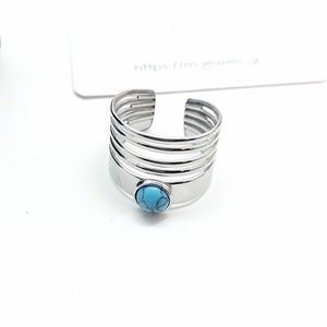 Ατσάλινο δαχτυλίδι με μπλε Χαολίτη σε προσαρμοζόμενο μέγεθος - ημιπολύτιμες πέτρες, ατσάλι, αυξομειούμενα - 2