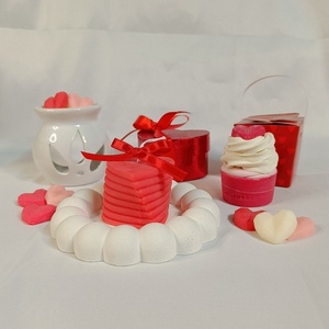 Valentine box σετ με κερί, σαπούνι, wax melts, τσιμεντένιο δισκάκι και καυστήρα. - κερί, σετ δώρου, αρωματικό σαπούνι - 3