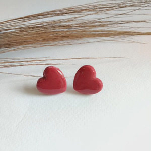 Σκουλαρίκια από πολυμερικό πηλό σε σχήμα καρδιάς - πηλός, μικρά, ατσάλι, πέρλες, φθηνά - 2