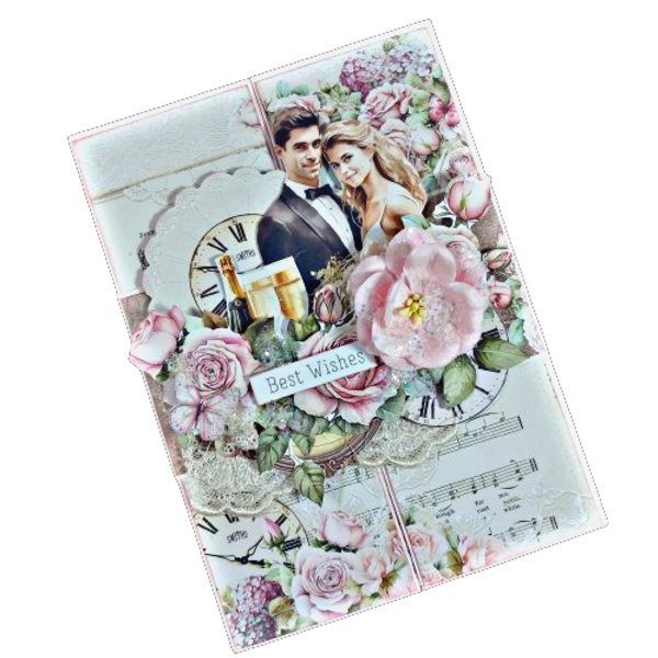 Χειροποίητη ρομαντική ευχετήρια κάρτα γάμου με λουλούδια - λουλούδια, χειροποίητα, γάμος, επέτειος, ευχετήριες κάρτες