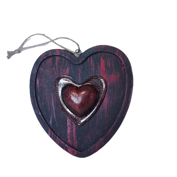Καδρακι με καρδιά ρητινης 12x12 - ξύλο, ρητίνη, διακοσμητικά