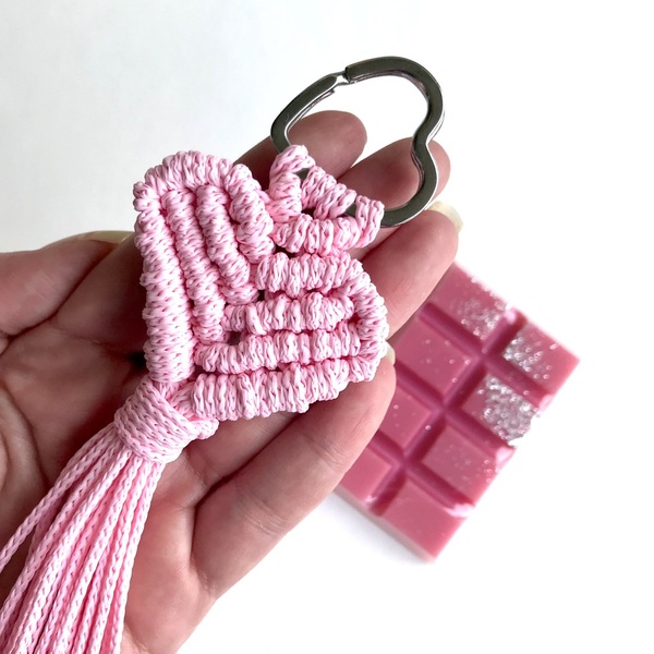 Σετ δώρου Sweet Pink Μπρελόκ Ροζ Καρδιά Μακραμέ Bubblegum snap bar wax melt μέγεθος 18 εκατοστά 20 γραμμάρια - μεταλλικό, σετ δώρου, αυτοκινήτου, σπιτιού - 2