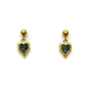 Mini σκουλαρίκια καρδιές με μαύρο marbled σμάλτο - επιχρυσωμένα, καρδιά, μικρά, ατσάλι, zamak