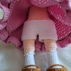 Χειροποίητη πλεκτή κούκλα με ροζ φόρεμα (29cm) - κορίτσι, λούτρινα, κουκλίτσα, κούκλες, πλεχτή κούκλα - 5
