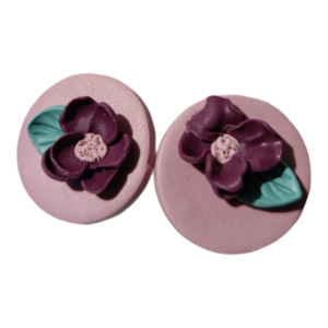 Σκουλαρίκια Μοβ Λουλούδι - vintage, στρογγυλό, πηλός, romantic, λουλούδι