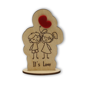 Επιτραπέζιο σταντ “It’s Love” 7,5x12 εκ. - ξύλο, καρδιά, plexi glass, διακοσμητικά, επιτραπέζιο διακοσμητικό
