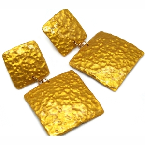 Σκουλαρίκια Σφυρήλατα Gold Polymer clay - επιχρυσωμένα, πηλός, ατσάλι, μεγάλα, καρφάκι - 2