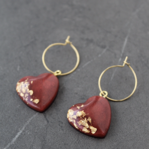 Σκουλαρίκια Red hearts earrings από υγρό γυαλί. - γυαλί, επιχρυσωμένα, ατσάλι, μεγάλα - 4