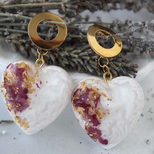 Σκουλαρίκια White hearts earrings από υγρό γυαλί. - γυαλί, μακριά, ατσάλι, μεγάλα, καρφάκι - 5