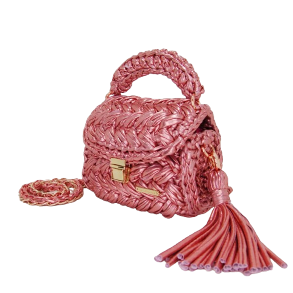 Γυναικεία τσάντα ώμου/χειρός, πλεκτή, HANDMADE BY Di "STAR", pink - νήμα, ώμου, πλεκτές τσάντες, βραδινές, μικρές - 2