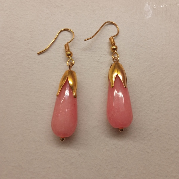 Κρεμαστά σκουλαρίκια ροζ σταγόνες - ημιπολύτιμες πέτρες, δάκρυ, μπρούντζος, γάντζος - 2