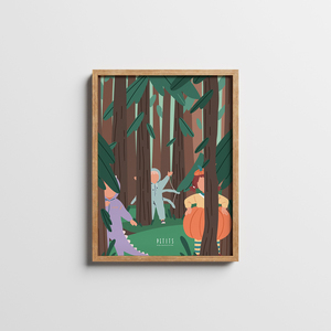 Μέσα στο δάσος| Παιδικό φυσικό ξύλινο κάδρο 30x40cm με χαρτί illustration 200gr - πίνακες & κάδρα, παιδικό δωμάτιο, ζωάκια, παιδικά κάδρα