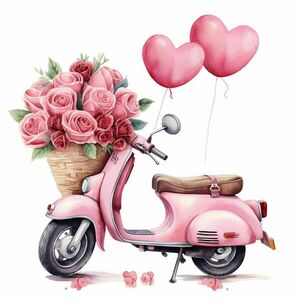 Αφίσα - Poster Valentine Scooter with a rose 3, 21x30εκ. - αφίσες