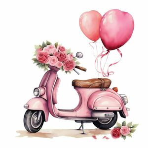 Αφίσα - Poster Valentine Scooter with a rose 4, 21x30εκ - αφίσες