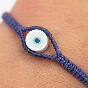 Γυναικείο βραχιόλι μακραμέ ματάκι μώβ από κορδόνι - Womens purple macrame bracelet Evil Eye made from thread - νήμα, μαμά, boho, χεριού, αυξομειούμενα - 4