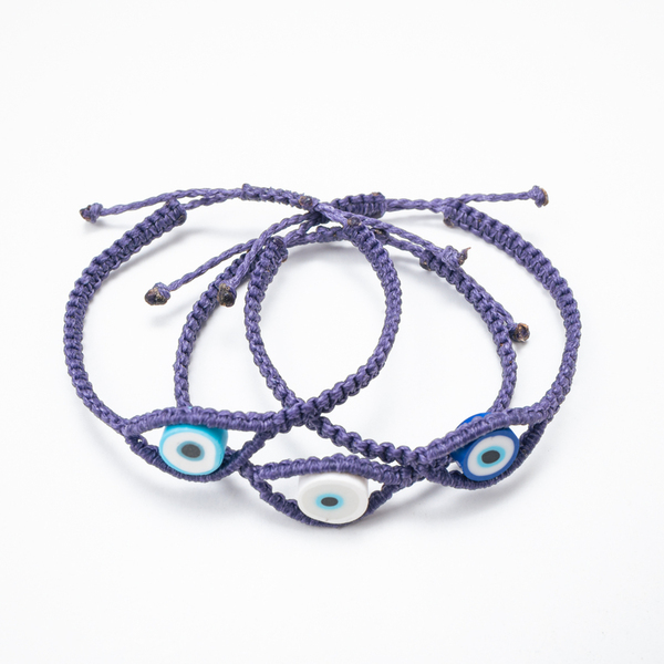 Γυναικείο βραχιόλι μακραμέ ματάκι μώβ από κορδόνι - Womens purple macrame bracelet Evil Eye made from thread - νήμα, μαμά, boho, χεριού, αυξομειούμενα