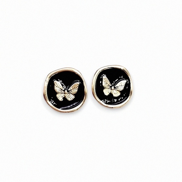 Vintage butterfly earring/ Σκουλαρίκια vintage με πεταλούδα σε χρώμα μαύρο με χρυσό - ασήμι, ορείχαλκος, καρφωτά, boho, νυφικά