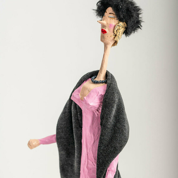 Παπιέ μασέ, διακοσμητική χειροποίητη κούκλα Ροζ Νεφέλη - χαρτί, μινιατούρες φιγούρες, κούκλες