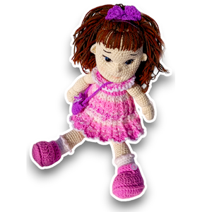 Κούκλα Lili 38 εκ. σε λιλά ρούχα πλεκτή, χειροποίητη, σε κουτί δώρο για κορίτσι - κορίτσι, δώρο, λούτρινα, amigurumi, κούκλες - 2