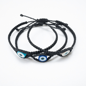 Γυναικείο βραχιόλι μακραμέ ματάκι μαύρο από κορδόνι - Womens black macrame bracelet Evil Eye made from thread - νήμα, μαμά, boho, χεριού, αυξομειούμενα