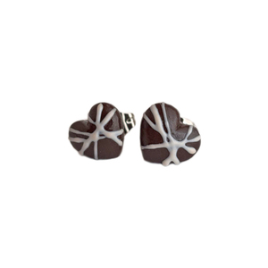 Σκουλαρίκια σοκολατένιες καρδιές - καρδιά, πηλός, μικρά, ατσάλι, boho - 4