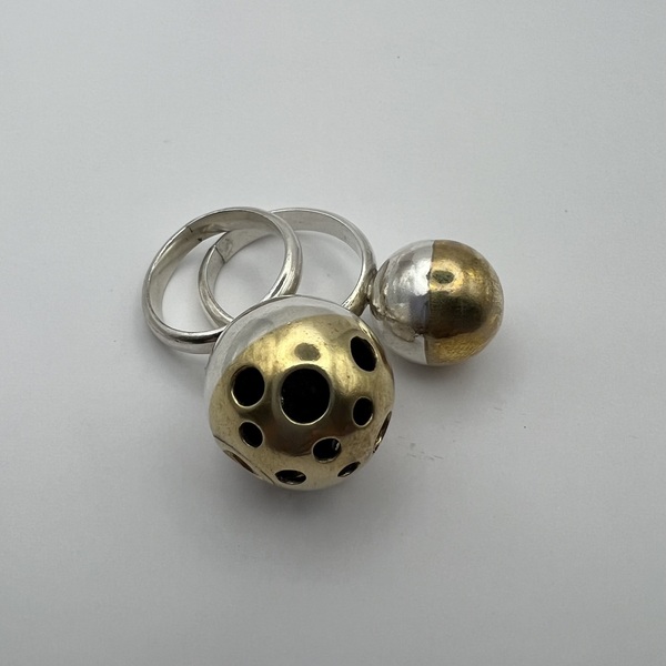 Brass Planet Sphera δαχτυλίδι ασήμι 925 με ορείχαλκο L - ασήμι 925, γεωμετρικά σχέδια, σταθερά - 5