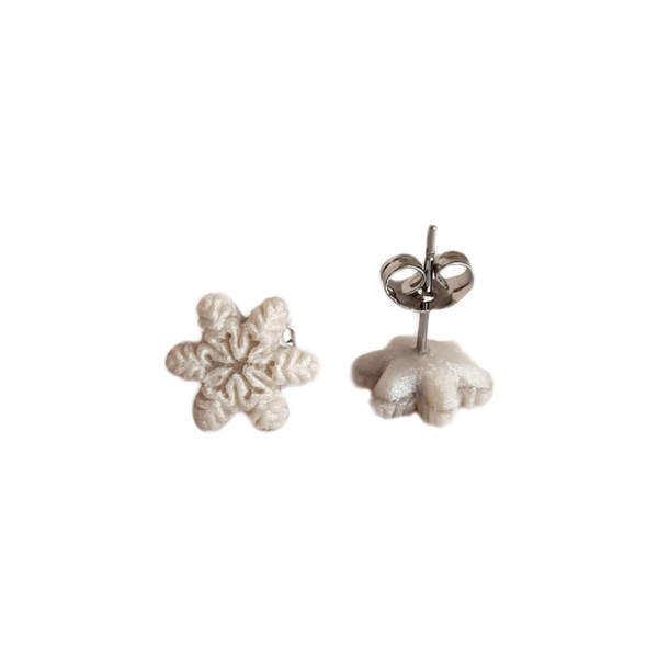 Καρφωτά σκουλαρίκια χιονονιφάδες - πηλός, μικρά, ατσάλι, χιονονιφάδα - 2