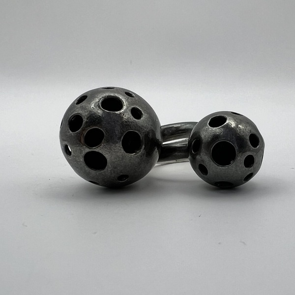 Black Planet Sphera σετ απο 2 δαχτυλίδια οξειδωμένο ασήμι 925 - ασήμι 925, γεωμετρικά σχέδια, χειροποίητα, σταθερά - 2