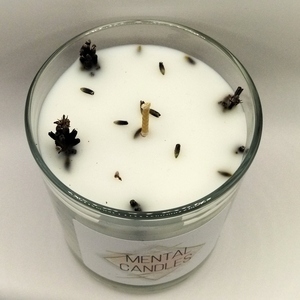 Αρωματικό κερί λευκό σε γυάλινο βάζο 12εκΧ12εκ με άρωμα λεβάντας και αποξηραμένη λεβάντα - αρωματικά κεριά - 4