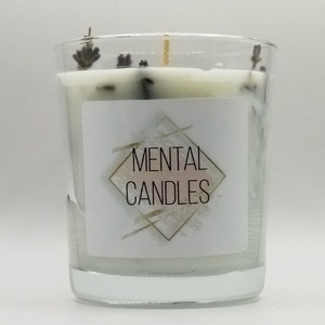 Αρωματικό κερί λευκό σε γυάλινο βάζο 12εκΧ12εκ με άρωμα λεβάντας και αποξηραμένη λεβάντα - αρωματικά κεριά - 5