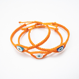 Γυναικείο βραχιόλι μακραμέ ματάκι πορτοκάλι από κορδόνι - Womens macrame bracelet Evil Eye orange made from thread - νήμα, μαμά, boho, χεριού, αυξομειούμενα