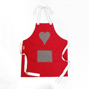 Ποδιά μαγειρικής κόκκινη με καρδιά και τσέπη καρό - ύφασμα, καρδιά, ποδιές μαγειρικής, αγ. βαλεντίνου - 2