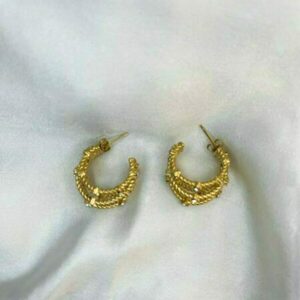 Σκουλαρίκια με Διάφανα Ζιργκον σε Χρυσό Χρώμα - μικρά, ατσάλι, κρεμαστά, καρφάκι, φθηνά - 2