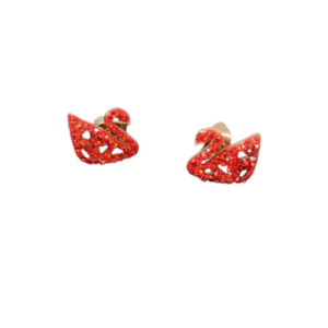 Σκουλαρίκια Κύκνοι με Κόκκινα Ζιργκόν - μικρά, ατσάλι, κρεμαστά, καρφάκι, φθηνά
