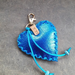 Μπλε Δερμάτινο Μπρελόκ Καρδιά με μονόγραμμα ή αρχικά - δέρμα, personalised, ζευγάρια, αγ. βαλεντίνου, αυτοκινήτου - 3