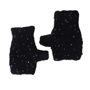 Γυναικεία χειροποίητα μαύρα γάντια με παγιέτες χωρίς δάκτυλα πλεγμένα με βελονάκι - πολυεστέρας, ακρυλικό, χειροποίητα