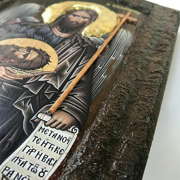 Άγιος Ιωάννης ο Πρόδρομος Χειροποίητη Εικόνα Σε Ξύλο 19x23cm - πίνακες & κάδρα, πίνακες ζωγραφικής, εικόνες αγίων - 2
