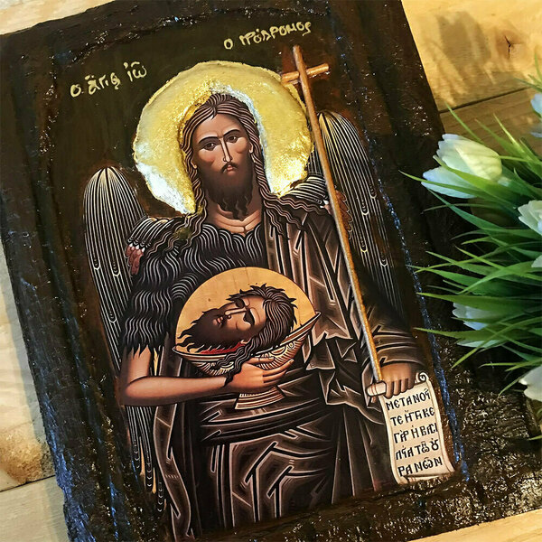 Άγιος Ιωάννης ο Πρόδρομος Χειροποίητη Εικόνα Σε Ξύλο 19x23cm - πίνακες & κάδρα, πίνακες ζωγραφικής, εικόνες αγίων - 4