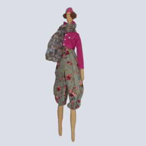 Υφασμάτινη διακοσμητική κούκλα με φούξια τζιν μπουφάν - ύφασμα, διακοσμητικά - 2