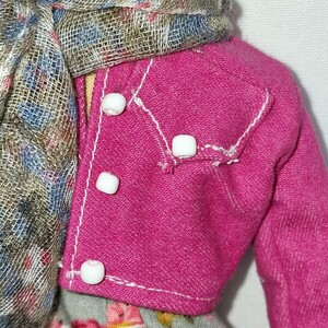 Υφασμάτινη διακοσμητική κούκλα με φούξια τζιν μπουφάν - ύφασμα, διακοσμητικά - 3