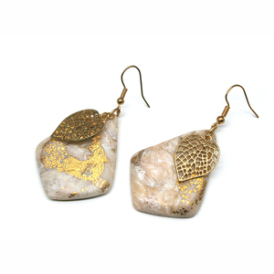 Σκουλαρίκια GOLD & CREAM - επιχρυσωμένα, πηλός, ατσάλι, μεγάλα, γάντζος - 2
