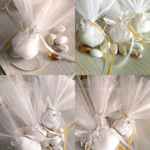 100 τεμάχια χειροποιητες μπομπονιέρες με τούλια και διάφανο λευκό λουλούδι πλεξιγκλάς - γάμου - 3